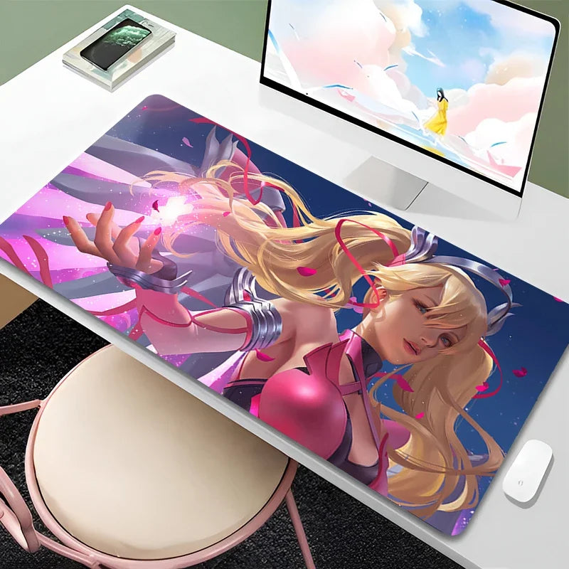 Tapete de rato Overwatch Mercy para PC Gamer, gabinete, kawaii, XXL, tapete de teclado com rapariga anime sensual, acessórios gaming para portátil e tapete de secretária