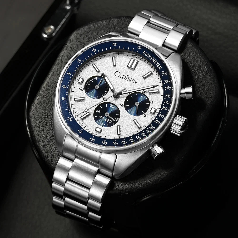 CADISEN Men's Sport Chronograph Watch Japan VD53 Movt Quartz Watches Sapphire Glass Stainless Steel Wristwatch For Men