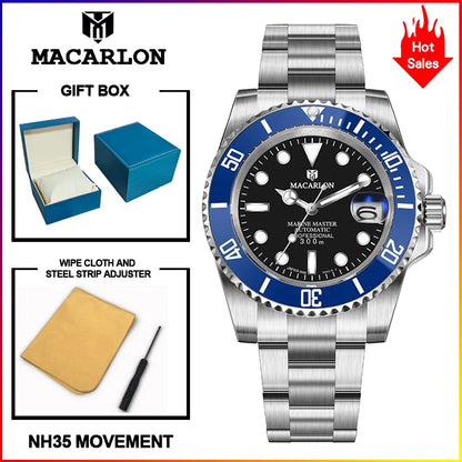 MACARLON Design New 41mm Mechanical Watch for Men Sapphire Glass Luminous Stainless Steel Waterproof China NH35 Automatic Watch TOP