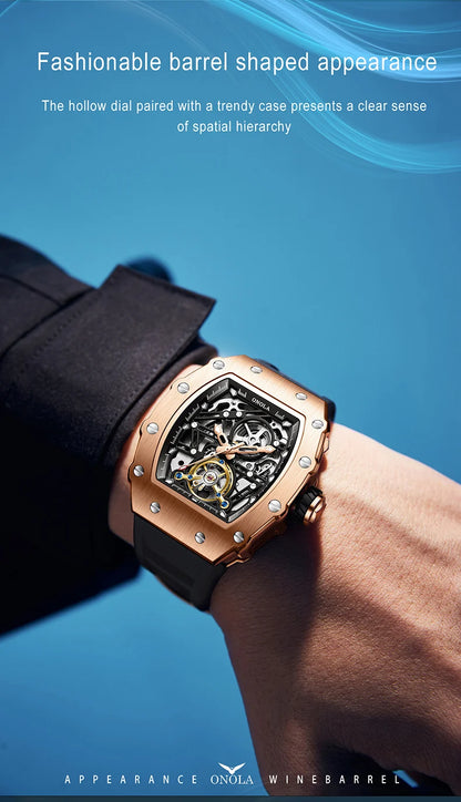 Fashion Luxury Men's Watch ONOLA Hollow Out Rudder Flywheel Fully Automatic Mechanical Waterproof Silicone Watches Clock