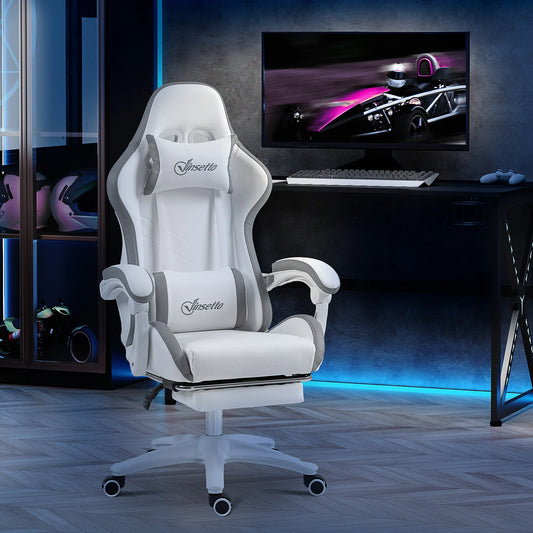 Gaming chair ergonomic gaming chair with 135° reclining backrest and lumbar support, 65x65x121-129 cm white