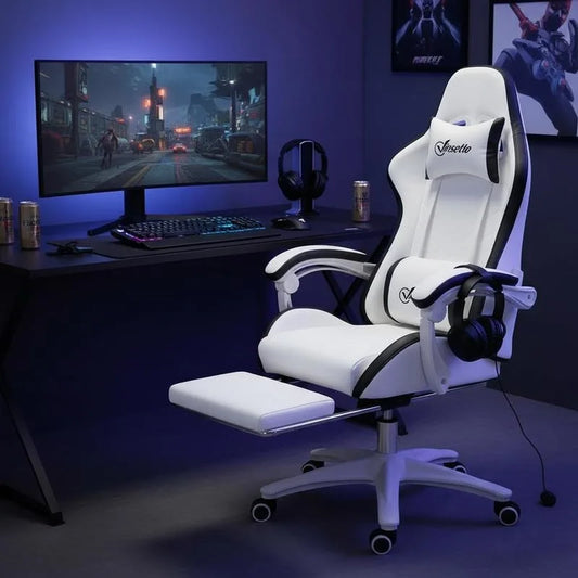 Ergonomic Leather Gaming Chair with 135° Reclining, 360° Swivel, Footrest, Adjustable Height, Comfortable Office & PC Gaming Chair