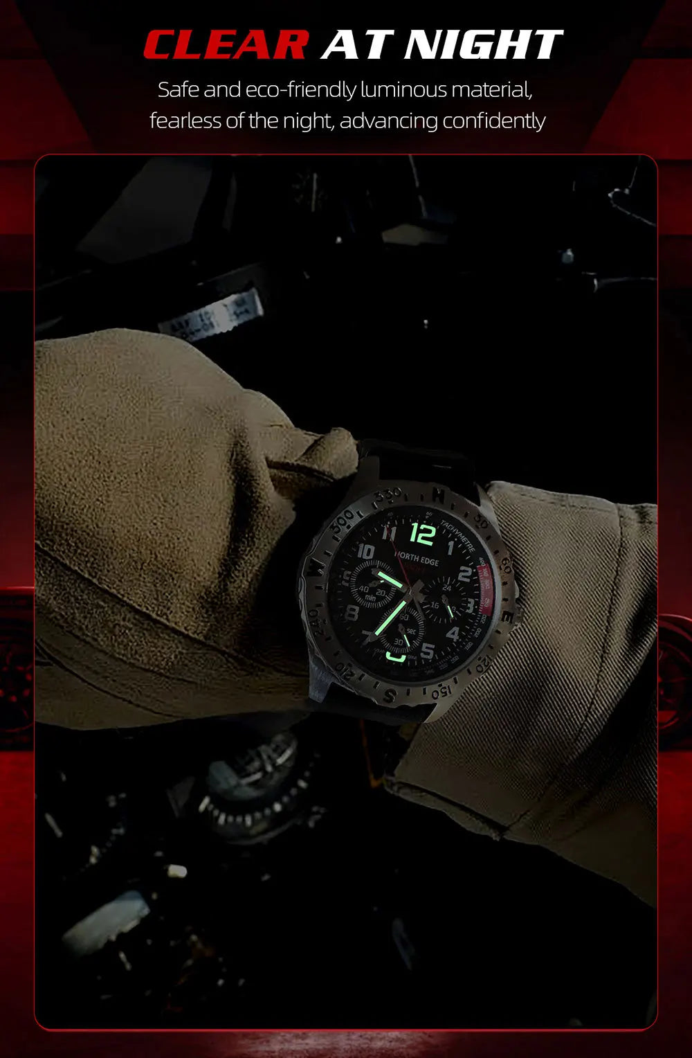 NORTH EDGE Men's Watches Solar Power 316 Stainless Steel Case Quartz Watch for Men Pilot Waterproof 50M Stopwatch