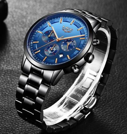 LIGE Men’s Watch – Luxury quartz chronograph, water-resistant (3 bar), with luminescent hands – Gift idea (box included)