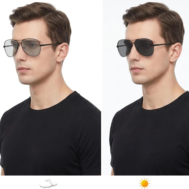 Classic Pilot Photochromic Sunglasses Men Women Fashion Chameleon Polarized Sun Glasses Male Driving Change Color Night Vision