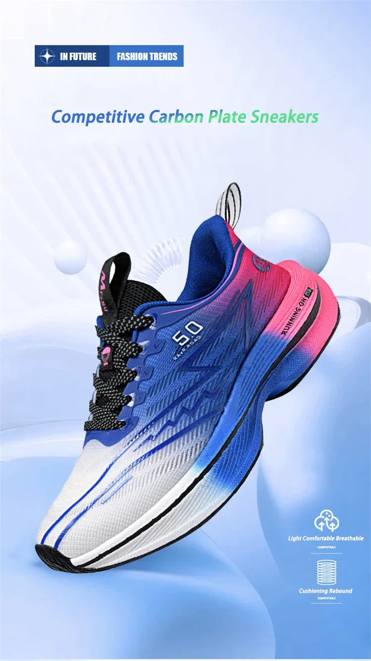 New Men's Carbon Plate Running Shoes Soft Cushion Shock Absorbing Sports Shoes Unisex Lightweight Anti-Slip Training Sneakers