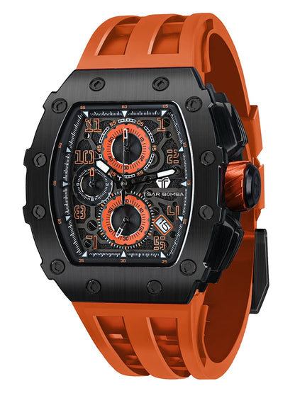 Reloj TSAR BOMBA para hombre, marca de lujo, diseño tonneau, impermeable, de acero inoxidable, reloj de pulsera de moda rectangular para hombre