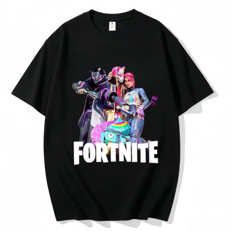 Fortnite Rundhals-T-Shirt für Erwachsene, unisex, Gaming-Dance-Mode, neu, aus reiner Baumwolle, kurzärmeliges Oberteil, perfekt für Freizeit und Urlaub