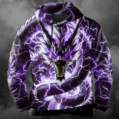 Muška hoodie majica s 3D printom munjevitog zmaja, moderan cool svakodnevni pulover dugih rukava u streetwear stilu, jesensko-zimski trenirka kaput