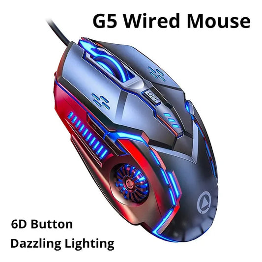 Rato gaming com fios G5 Mute, seis teclas, luminoso, para e-sports, acessório informático, para portátil e computador de secretária