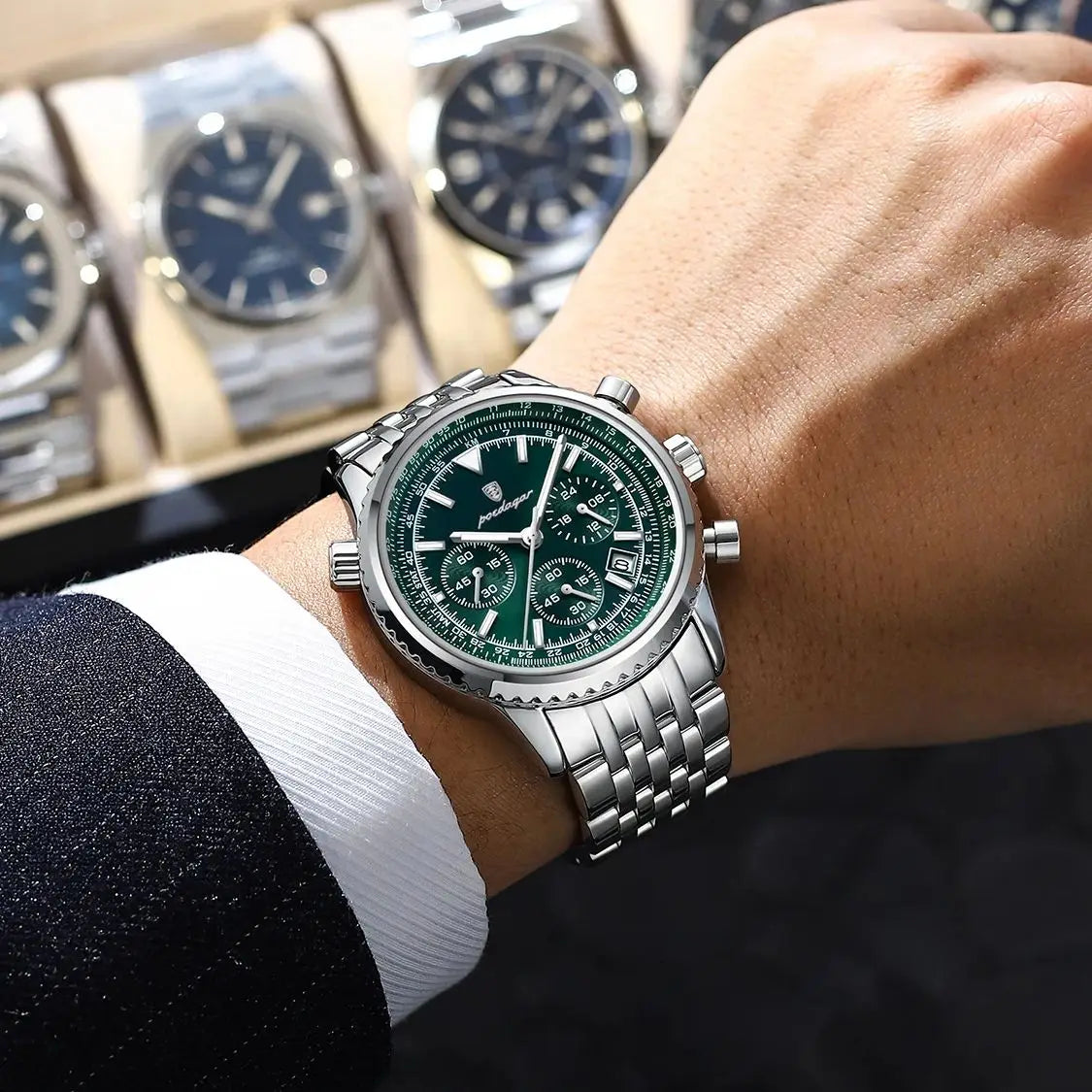 POEDAGAR: relojes de lujo para hombre. Cronógrafo con fecha, de acero inoxidable. Reloj deportivo para hombre, resistente al agua y con luminiscencia. Reloj de cuarzo de estilo militar para hombre.