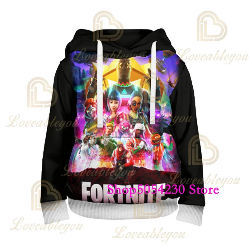 3D spausdintas „Fortnite“ lamos džemperis su gobtuvu „Battle Royale“, animacinio stiliaus megztinis vyrams ir moterims, žaidimo herojaus džemperis su gobtuvu paaugliams