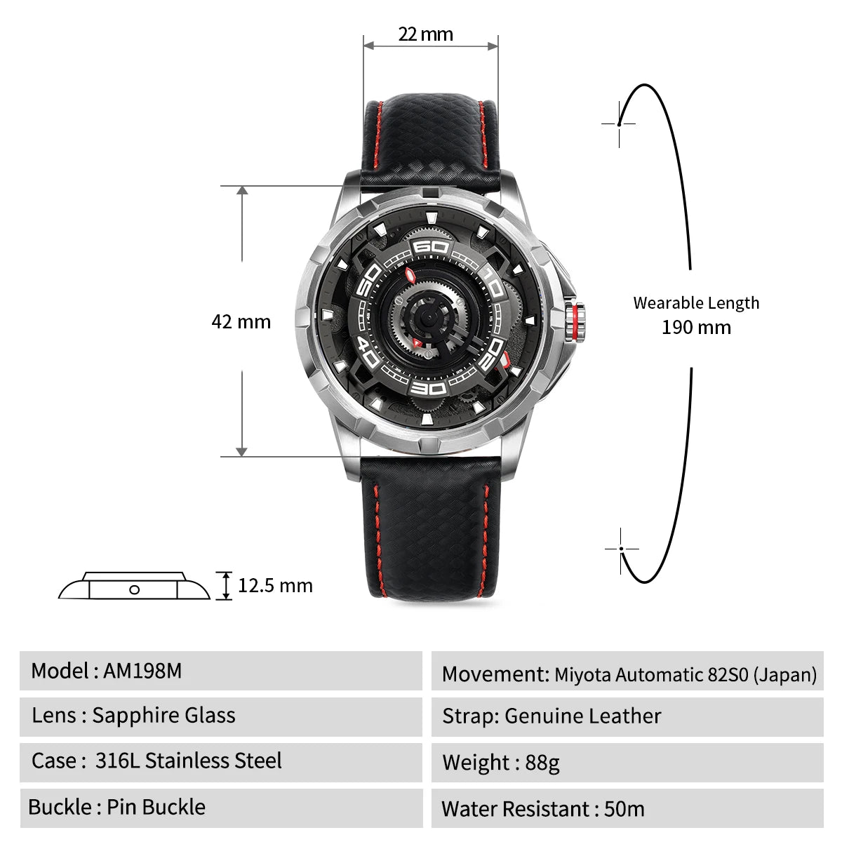 BERNY Automatic Skeleton Watch For Men 3D Dial 5ATM Luminous Sapphire 316L Steel MIYOTA 82S0 Mechanical Top Luxury Men's Watches