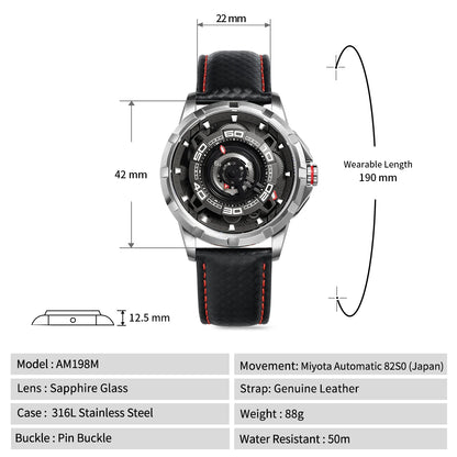 BERNY Automatic Skeleton Watch For Men 3D Dial 5ATM Luminous Sapphire 316L Steel MIYOTA 82S0 Mechanical Top Luxury Men's Watches