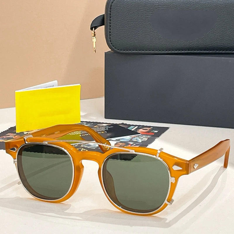 Acetate Round Classical Sunglasses for Men and Women High Quality Brand Designer UV400 Outdoor Luxury Retro Eyeglasses