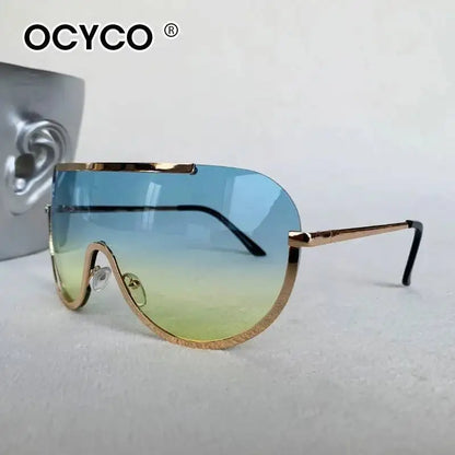 2026 Oversized Metal Rimless Integrated Windproof Sunglasses For Women Trends Y2k Luxury Brand Design Sun Glasses Unisex UV400