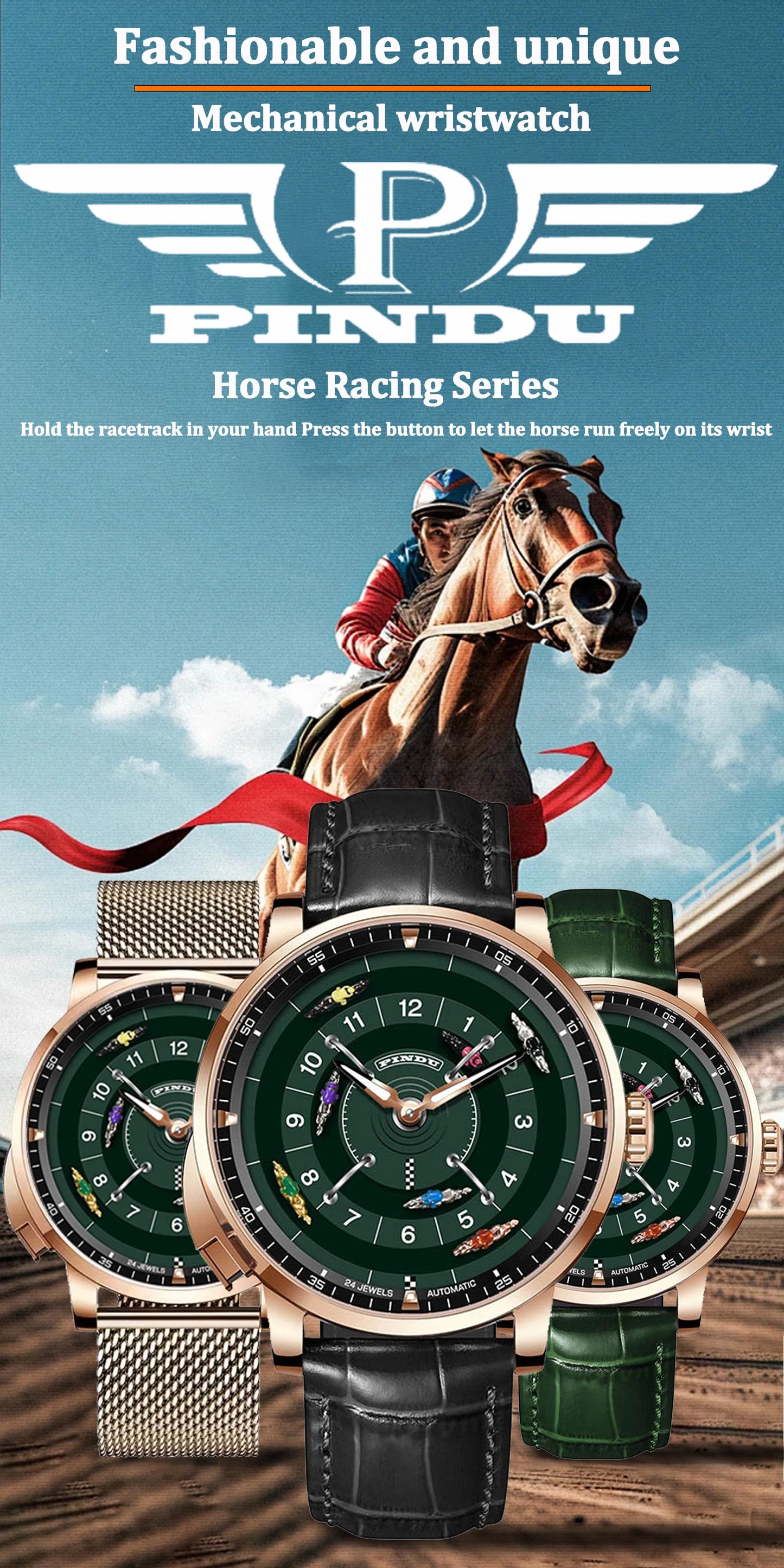 Pindu Horse Gambling Series Men's Full Automatic Mechanical Watch European Racing Roulette Entertainment Design Party Watch