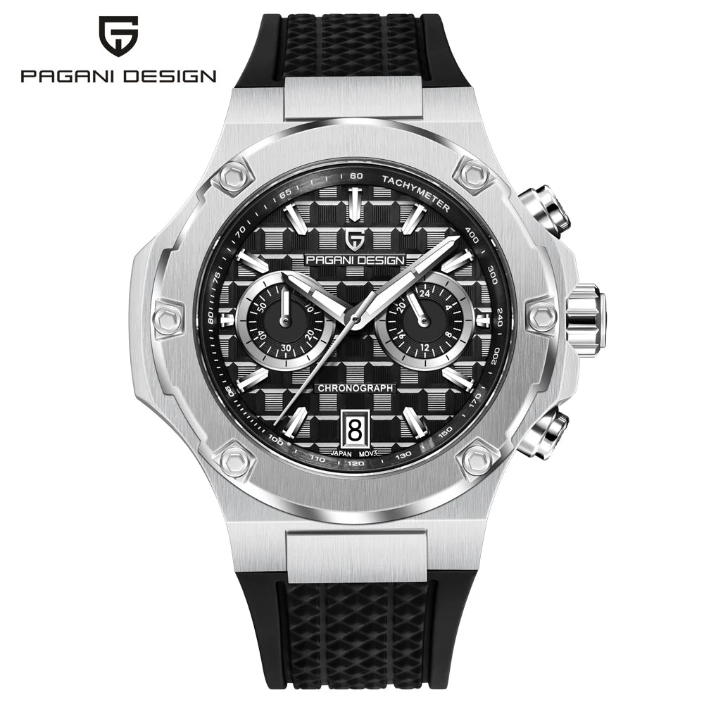 Quartzhorloges voor heren van PAGANI DESIGN – Luxe sportchronograaf, waterdicht, voorzien van lichtgevende wijzers en een saffierglas met antireflectiecoating