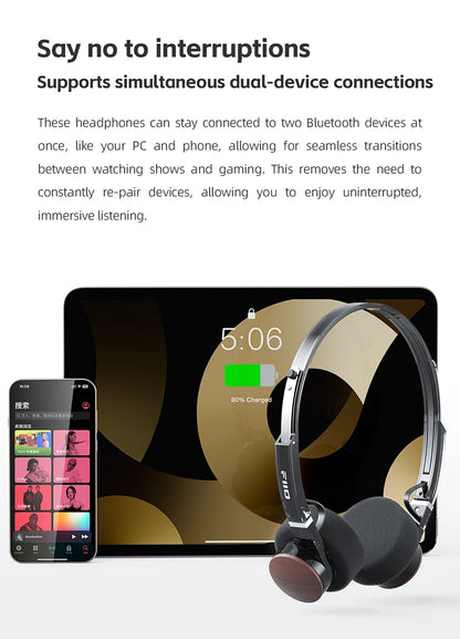 FIIO EH11 On-Ear-Bluetooth-Kopfhörer – Hi-Res LDAC kabelloses Bass-Headset, 30H Akku, Dual-Device-Verbindung & leichtes Retro-Design