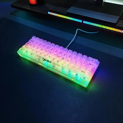 Teclado gaming transparente con cable HXSJ 60%, retroiluminación RGB, ultracompacto, resistente al agua, teclado compacto pequeño de 61 teclas para PC/Mac