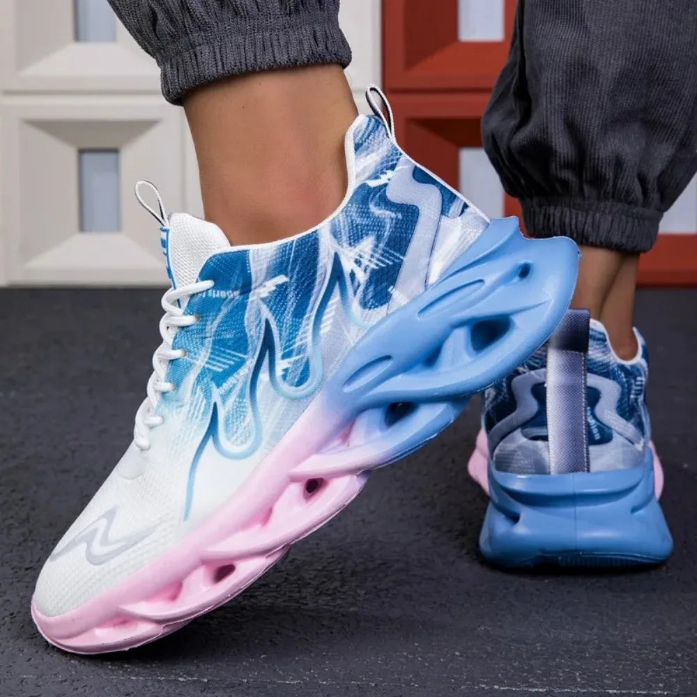 Men's Casual Sports Shoes, Breathable Lightweight Flame Print Sports Shoes, Summer Outdoor Tennis Running Hiking Shoes for Men