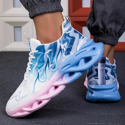 Men's Casual Sports Shoes, Breathable Lightweight Flame Print Sports Shoes, Summer Outdoor Tennis Running Hiking Shoes for Men
