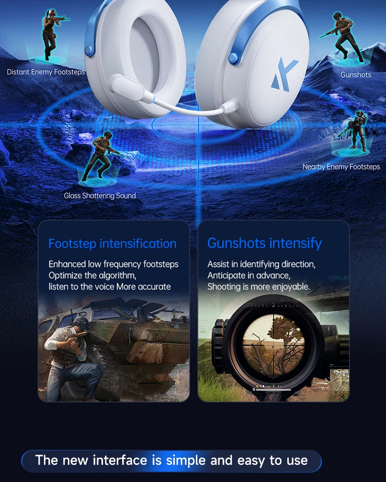 MCHOSE V9 Pro Wireless Gaming Headset 7.1 Surround Sound, Bluetooth 5.3 Headphones with Noise Cancelling Mic, Low Latency PC Gaming Headset