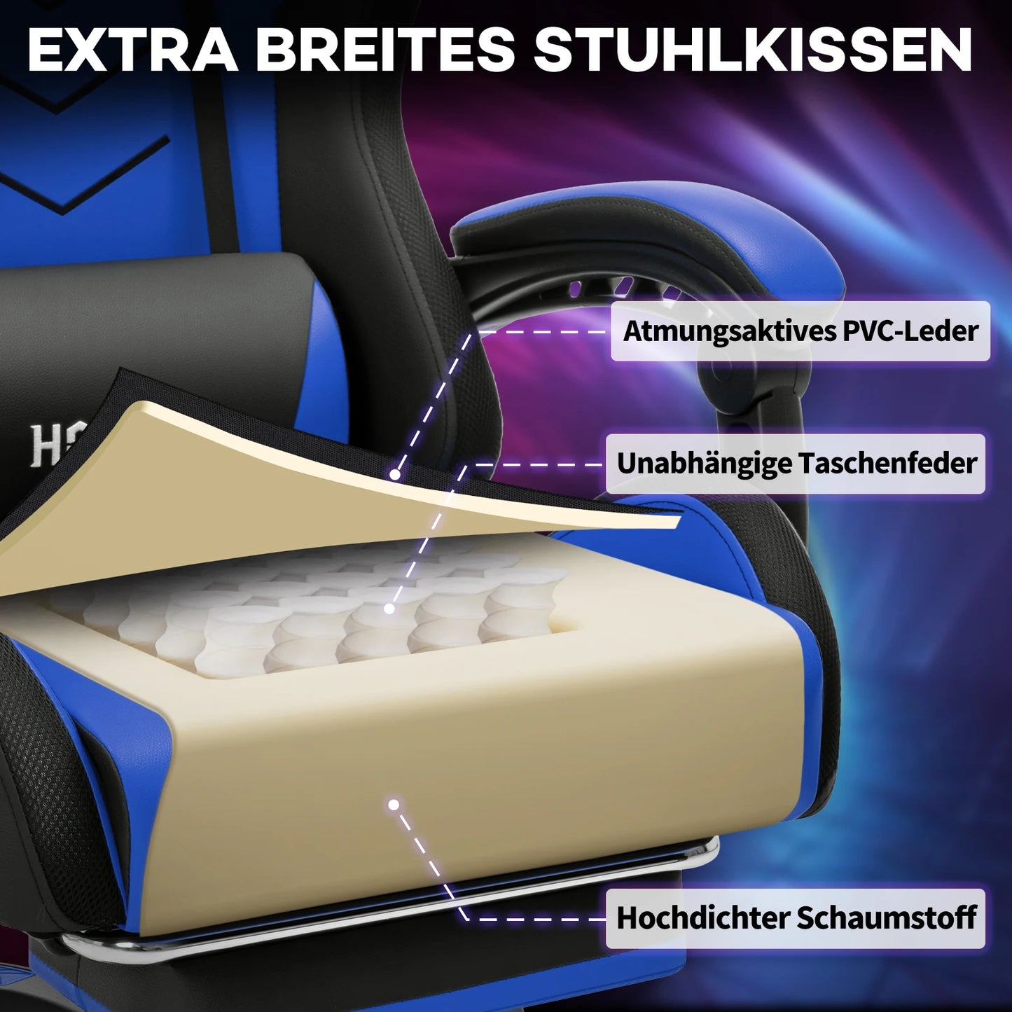 300lbs RGB LED Gaming Chair with Wireless Speakers, Ergonomic Massage Gaming Chair with Footrest, Reclining Computer Gaming Chair for Adults