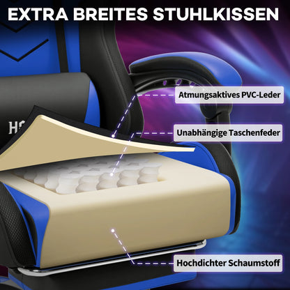 300lbs RGB LED Gaming Chair with Wireless Speakers, Ergonomic Massage Gaming Chair with Footrest, Reclining Computer Gaming Chair for Adults
