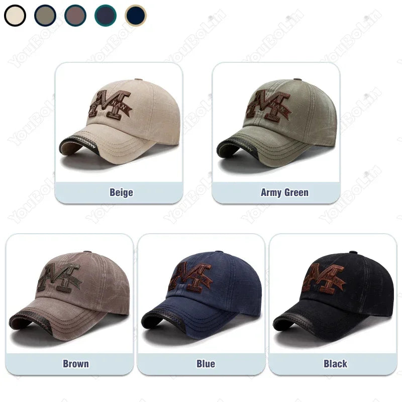 Spring and Autumn Washed Hats Mens Casual Old Baseball Caps Outdoor Embroidered Sun Hats