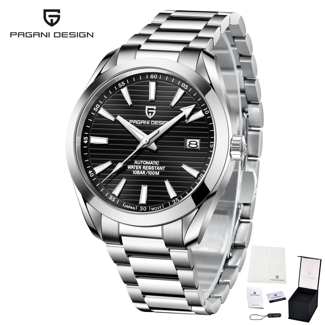 Reloj de lujo para hombre PAGANI DESIGN – Modelo automático mecánico (calibre 8215), de acero inoxidable, hermético, con indicador de fecha y agujas luminiscentes