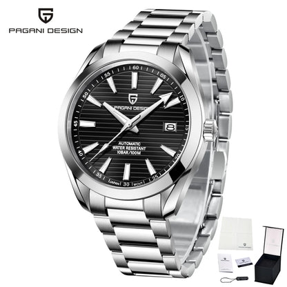 Reloj de lujo para hombre PAGANI DESIGN – Modelo automático mecánico (calibre 8215), de acero inoxidable, hermético, con indicador de fecha y agujas luminiscentes