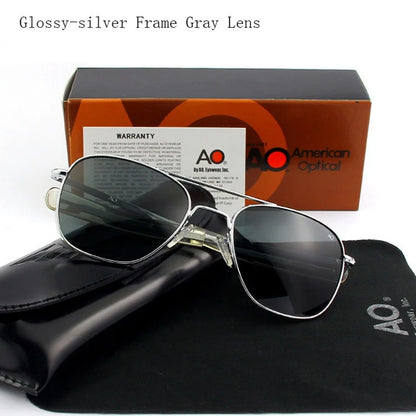 Pilot AO Sunglasses Men Top Quality American Army Military Mirror AGX Tempered Glass Lens Sun Glasses