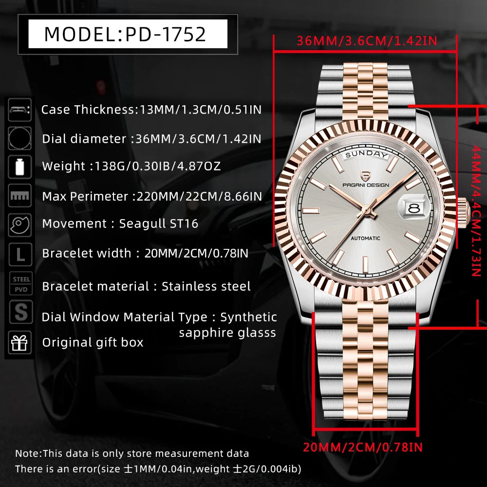 2026 New PAGANI DESIGN Enamel Dial DD36 Luxury Silver Gold Automatic Watch For Men AR Sapphire crystal Mechanical Wristwatch Men