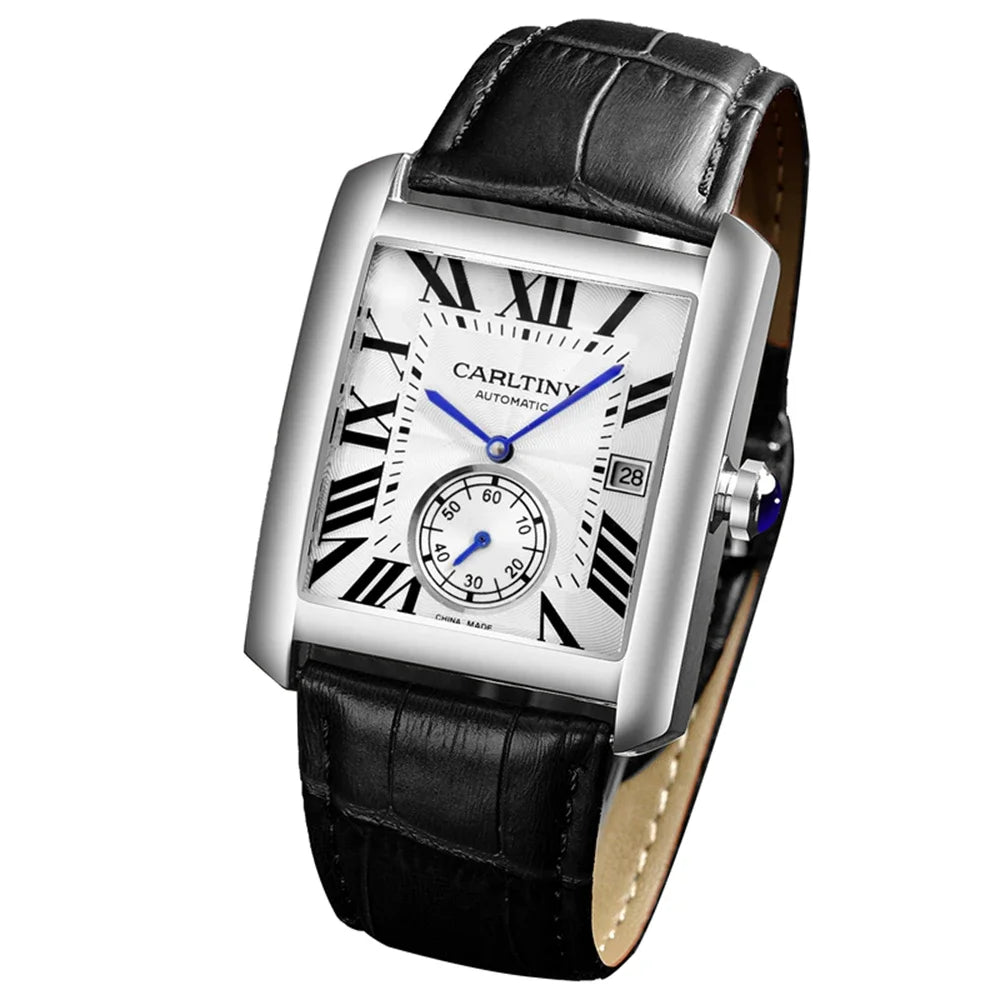 Reloj automático de lujo para hombre – Reloj de pulsera mecánico, modelo elegante de una gran marca, caja cuadrada de acero inoxidable, resistente al agua – CARLTINY