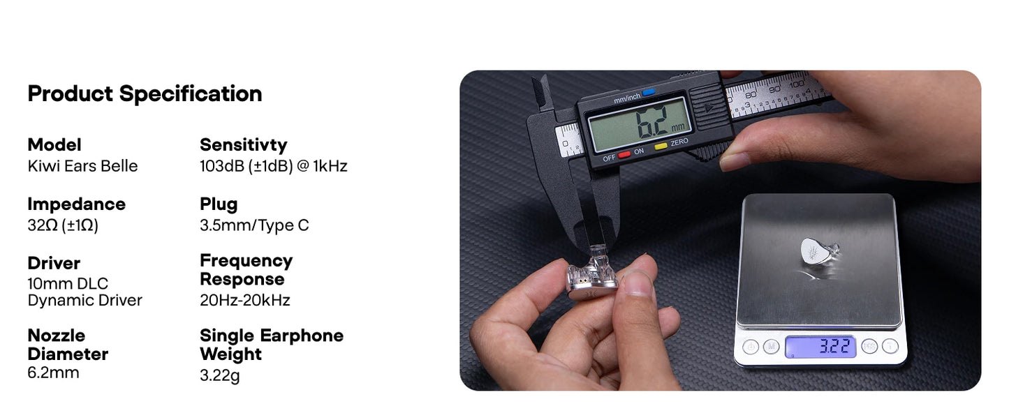 Linsoul Kiwi Ears Belle 10mm DLC Dynamic Driver IEM HiFi Earphones with Precision Meets Exciting Sound Signature