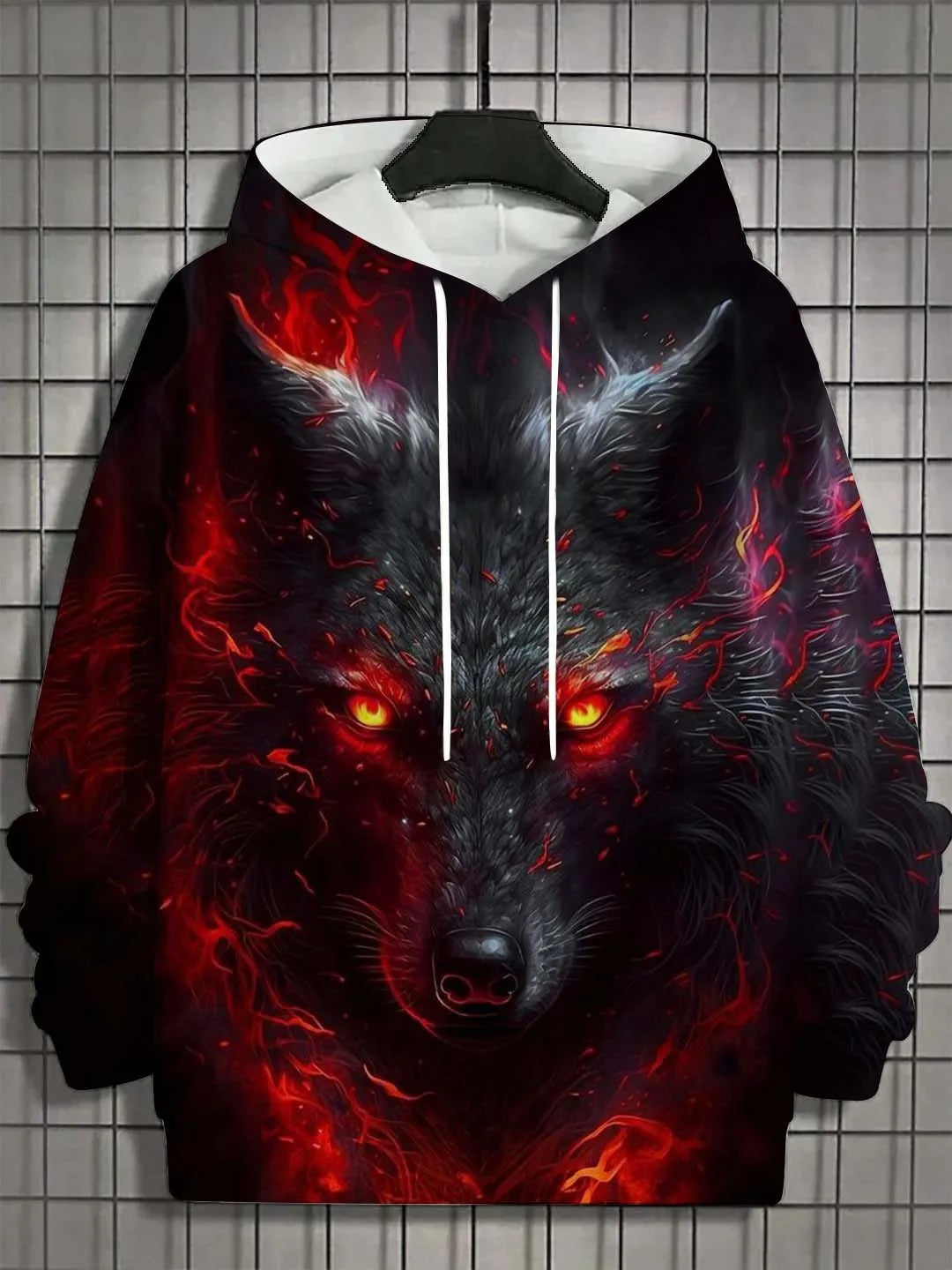 European and American Men's Autumn Fashion Wolf Print Soft and Comfortable Hooded Sweatshirt Outdoor Urban High Street Clothing