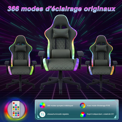 Ergonomic Office Chair with Lumbar Massage, RGB LED Lighting, Reclining Backrest, Adjustable Armrests, Gaming Desk Chair for Home Office