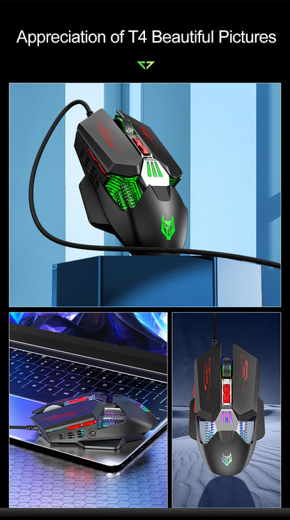 1K Hz Gaming Mouse Wired APAYADO T4 RGB Mouse with Ultra-light Cord 60IPS,12800DPI for Laptop/Computer
