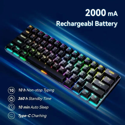 Mini 61Key Wireless Tri-mode Keyboard Bluetooth RGB Backlight Silent Mechanical Feel Portable Film Keyboard For Game Office Home