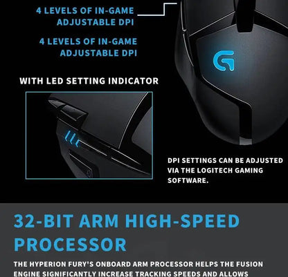 Mouse de gaming Logitech G402 Fusion Engine Tech, 4 setări DPI, procesor pe 32 de biți, antiderapant, pentru gaming competitiv profesional