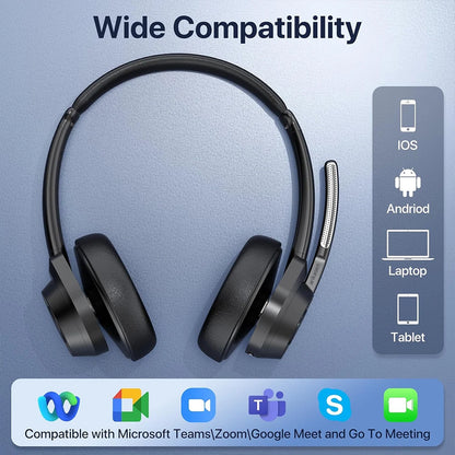 Bluetooth Headset, Wireless Bluetooth V5.4 Headphones with Microphone, Noise Canceling Mic Multipoint Connect Wireless Headset