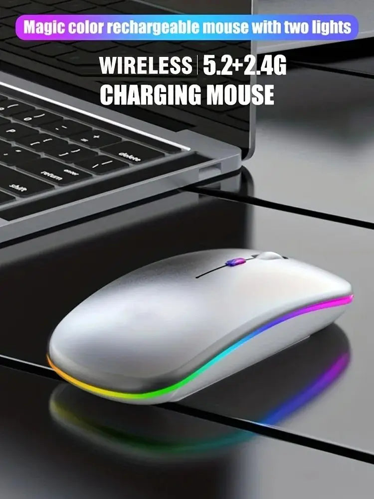 Wireless Mouse with Bluetooth and 2.4GHz Dual Modes Rechargeable RGB Ergonomic Silent Click for PC iPad Laptop Cell Phone TV
