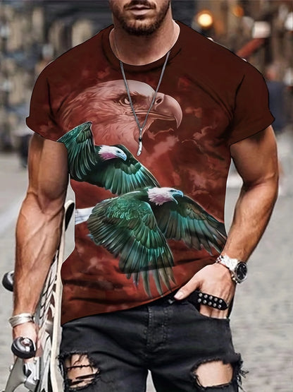 Modne majice z grafiko Eagle Luksuzne majice Poletne moške majice Sproščene majice Majice s kratkimi rokavi 3D-tiskanje Moška oblačila