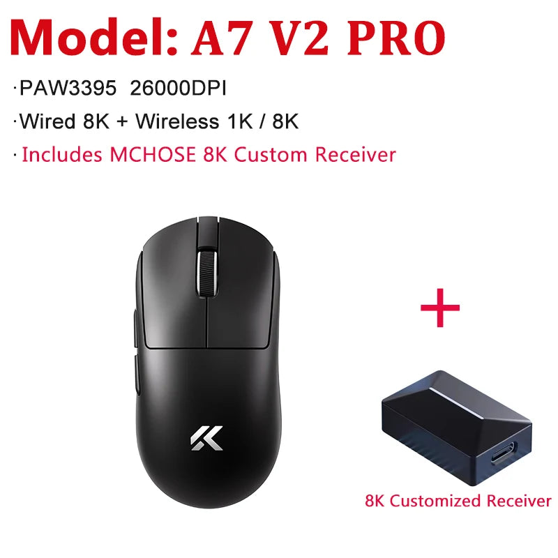 MCHOSE A7 V2 Ultra/Pro Lightweight Wireless Gaming Mouse Dual 8000Hz PAW3950 TI 42000DPI Mice For PC E-sports Gamer