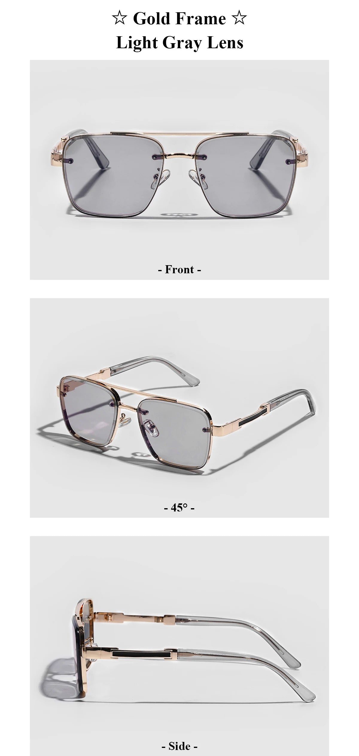 Ruiao Square Mens Designer Sunglasses Metal Frame Gradient Luxury Shades UV400 Rectangle Pilot Sun Glasses for Men