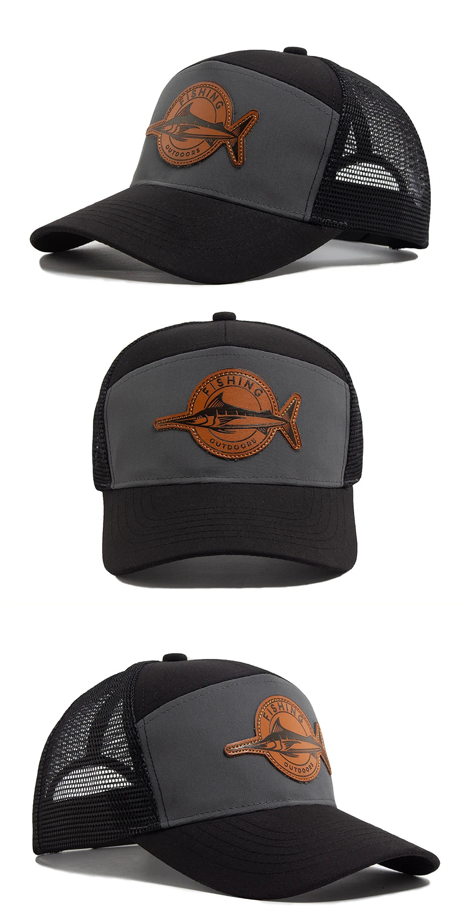 Shark Leather Label férfi baseball sapka, alkalmi, 7 panelos stílusú trucker sapka, divatos hiphop hálós sapka, nyári női napellenzős sapka, unisex