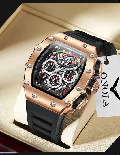 ONOLA Luxury Men Mechanical Watch with Hollow Out Luminous Automatic Watch 3Bar Waterproof Reloj Hombre