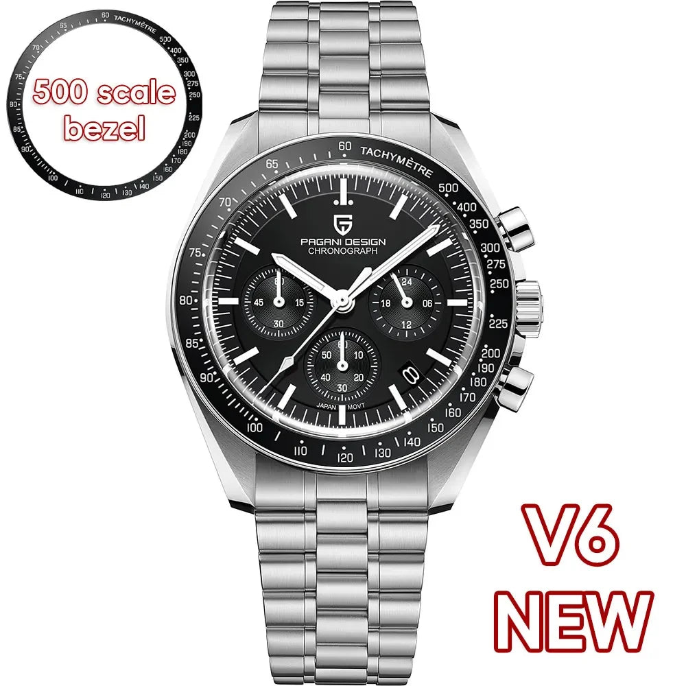 New PAGANI DESIGN Moon Men Watch Retro Luxury Quartz Watches For Men Stainless steel Sport waterproof Chronograph Man+With BOX