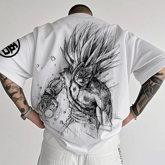 T-shirt męski Dragon Ball Animation na lato, nowy, z dwustronnym nadrukiem, luźny casualowy styl Harajuku, modny krótki rękaw, top dla rodzica i dziecka